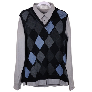 Blue Guru Black Argyle Pin Stripe Long Sleeve Pullover Combo Shirt Sweater Vest
